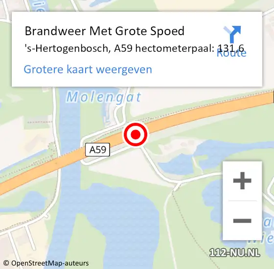 Locatie op kaart van de 112 melding: Brandweer Met Grote Spoed Naar 's-Hertogenbosch, A59 hectometerpaal: 131,6 op 7 juni 2022 16:16