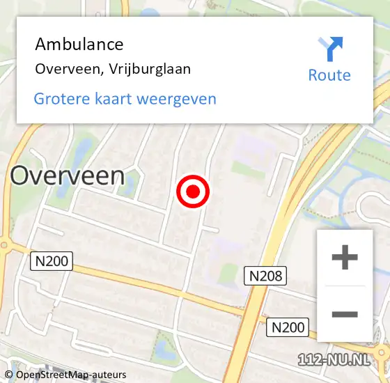 Locatie op kaart van de 112 melding: Ambulance Overveen, Vrijburglaan op 8 juni 2022 00:18