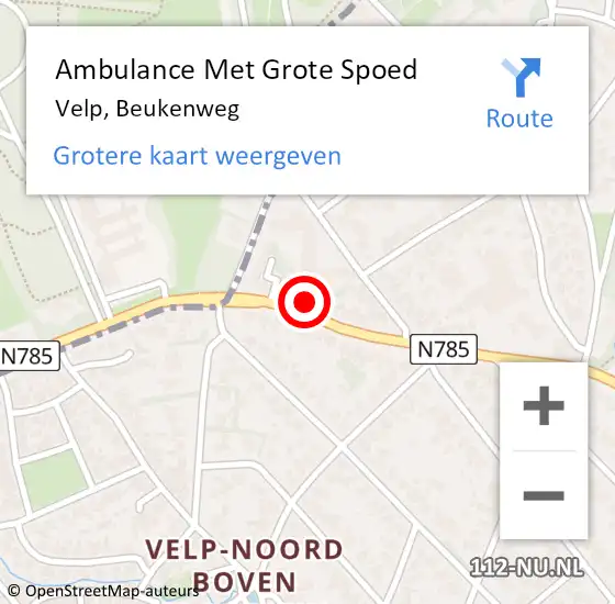 Locatie op kaart van de 112 melding: Ambulance Met Grote Spoed Naar Velp, Beukenweg op 8 juni 2022 03:00