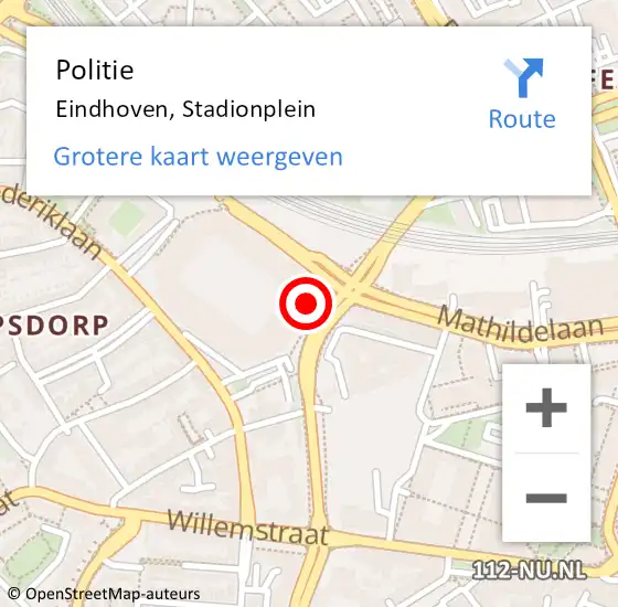 Locatie op kaart van de 112 melding: Politie Eindhoven, Stadionplein op 8 juni 2022 07:40