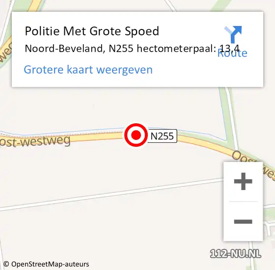 Locatie op kaart van de 112 melding: Politie Met Grote Spoed Naar Noord-Beveland, N255 hectometerpaal: 13,4 op 8 juni 2022 08:21