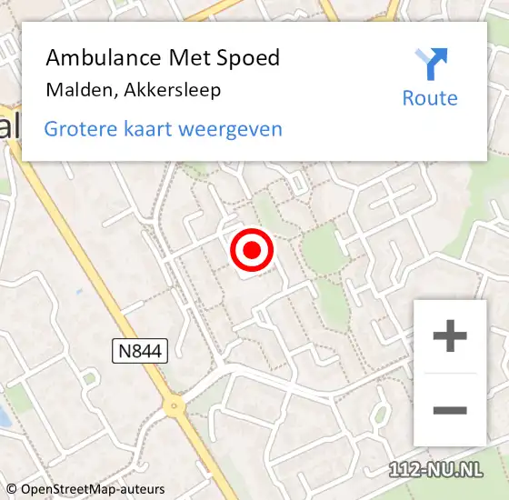 Locatie op kaart van de 112 melding: Ambulance Met Spoed Naar Malden, Akkersleep op 8 juni 2022 08:28