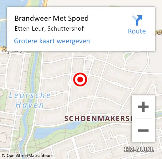 Locatie op kaart van de 112 melding: Brandweer Met Spoed Naar Etten-Leur, Schuttershof op 8 juni 2022 09:32