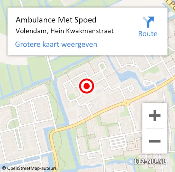 Locatie op kaart van de 112 melding: Ambulance Met Spoed Naar Volendam, Hein Kwakmanstraat op 8 juni 2022 11:49