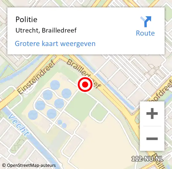 Locatie op kaart van de 112 melding: Politie Utrecht, Brailledreef op 8 juni 2022 13:20
