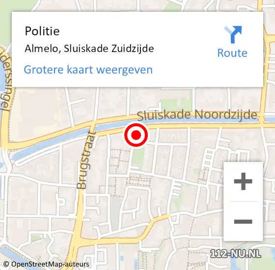 Locatie op kaart van de 112 melding: Politie Almelo, Sluiskade Zuidzijde op 8 juni 2022 14:49