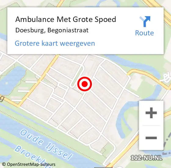 Locatie op kaart van de 112 melding: Ambulance Met Grote Spoed Naar Doesburg, Begoniastraat op 8 juni 2022 15:40