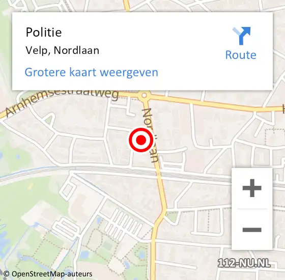 Locatie op kaart van de 112 melding: Politie Velp, Nordlaan op 8 juni 2022 17:04