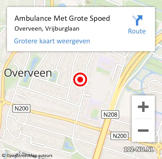 Locatie op kaart van de 112 melding: Ambulance Met Grote Spoed Naar Overveen, Vrijburglaan op 8 juni 2022 17:54
