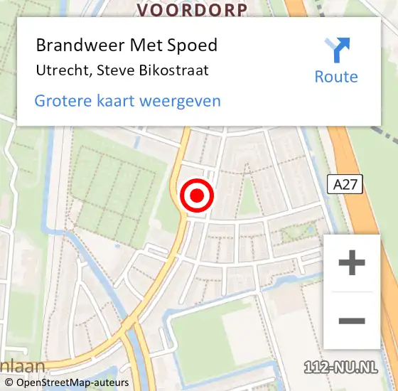 Locatie op kaart van de 112 melding: Brandweer Met Spoed Naar Utrecht, Steve Bikostraat op 8 juni 2022 19:47