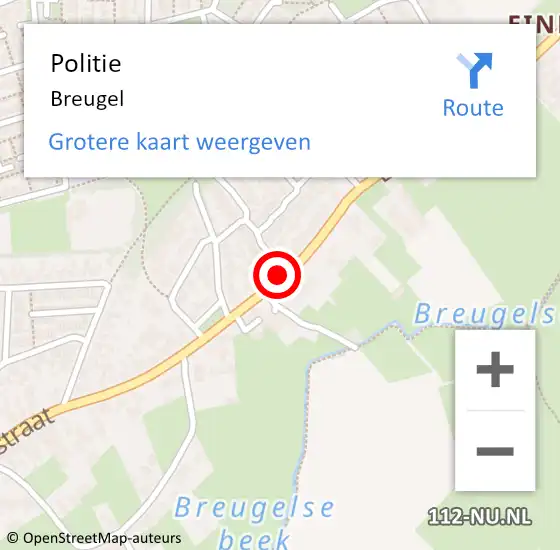 Locatie op kaart van de 112 melding: Politie Breugel op 8 juni 2022 21:04