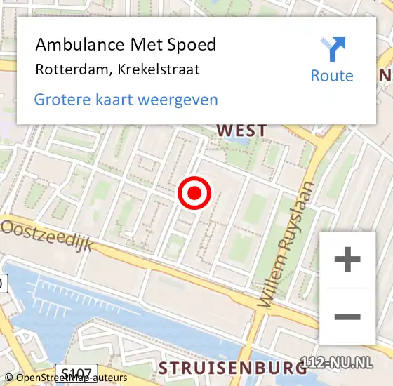 Locatie op kaart van de 112 melding: Ambulance Met Spoed Naar Rotterdam, Krekelstraat op 9 juni 2022 04:26