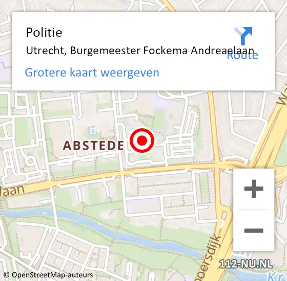 Locatie op kaart van de 112 melding: Politie Utrecht, Burgemeester Fockema Andreaelaan op 9 juni 2022 07:49