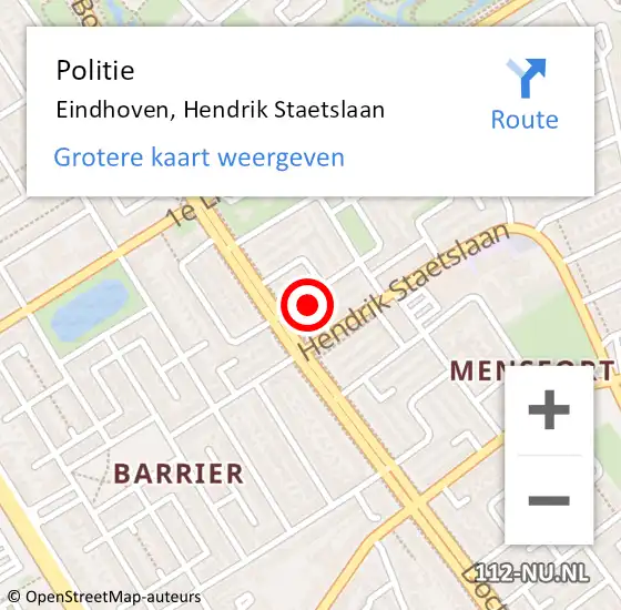 Locatie op kaart van de 112 melding: Politie Eindhoven, Hendrik Staetslaan op 9 juni 2022 09:36