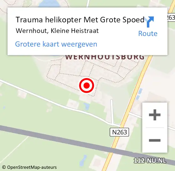 Locatie op kaart van de 112 melding: Trauma helikopter Met Grote Spoed Naar Wernhout, Kleine Heistraat op 9 juni 2022 12:02