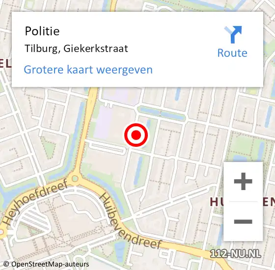 Locatie op kaart van de 112 melding: Politie Tilburg, Giekerkstraat op 9 juni 2022 15:33