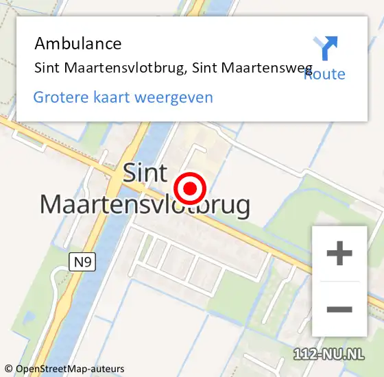 Locatie op kaart van de 112 melding: Ambulance Sint Maartensvlotbrug, Sint Maartensweg op 9 juni 2022 15:58