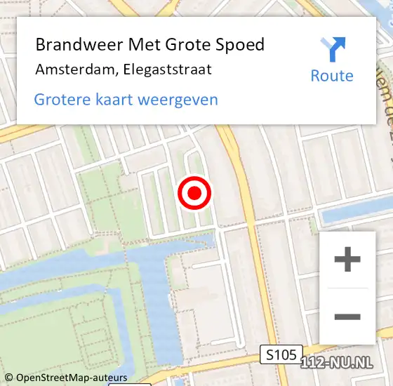 Locatie op kaart van de 112 melding: Brandweer Met Grote Spoed Naar Amsterdam, Elegaststraat op 9 juni 2022 17:49