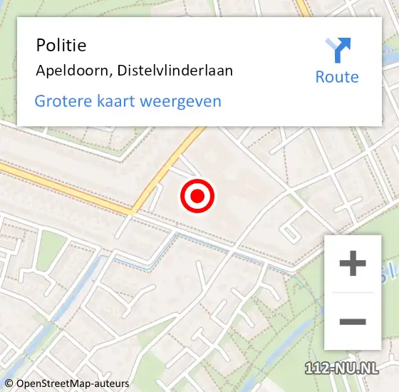 Locatie op kaart van de 112 melding: Politie Apeldoorn, Distelvlinderlaan op 9 juni 2022 18:23