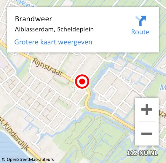 Locatie op kaart van de 112 melding: Brandweer Alblasserdam, Scheldeplein op 9 juni 2022 20:32