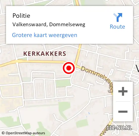 Locatie op kaart van de 112 melding: Politie Valkenswaard, Dommelseweg op 9 juni 2022 22:06