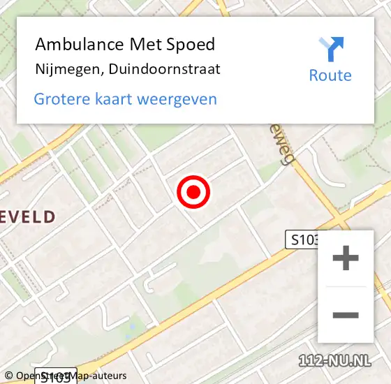 Locatie op kaart van de 112 melding: Ambulance Met Spoed Naar Nijmegen, Duindoornstraat op 10 juni 2022 09:31