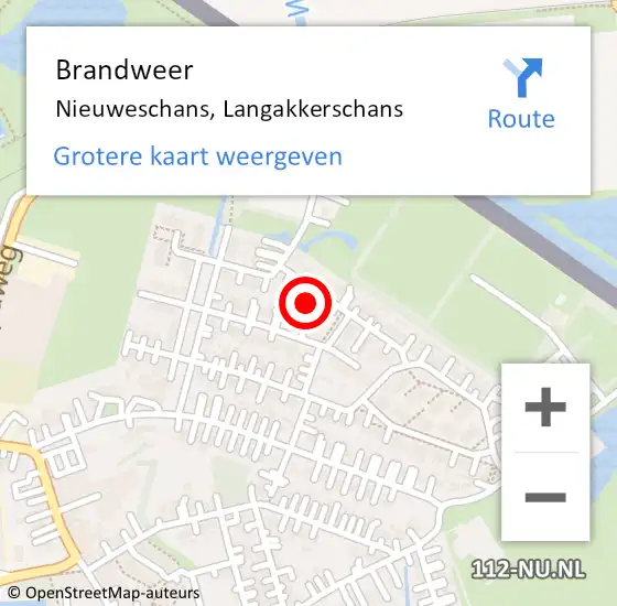 Locatie op kaart van de 112 melding: Brandweer Nieuweschans, Langakkerschans op 10 juni 2022 10:34