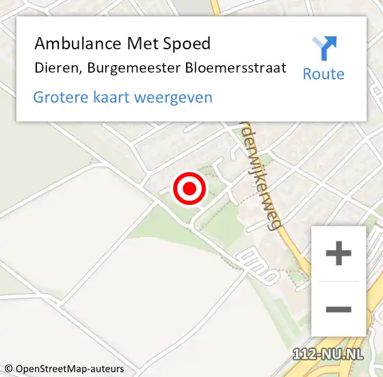 Locatie op kaart van de 112 melding: Ambulance Met Spoed Naar Dieren, Burgemeester Bloemersstraat op 10 juni 2022 11:35