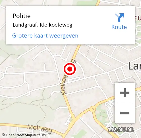 Locatie op kaart van de 112 melding: Politie Landgraaf, Kleikoeleweg op 10 juni 2022 12:58