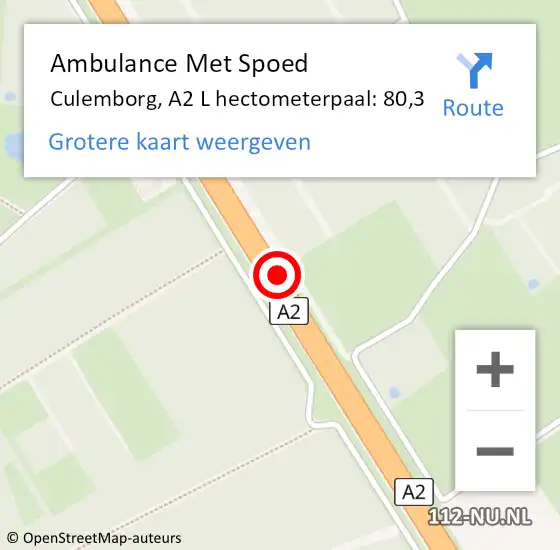 Locatie op kaart van de 112 melding: Ambulance Met Spoed Naar Kerkdriel, A2 L hectometerpaal: 107,2 op 19 juli 2014 19:10