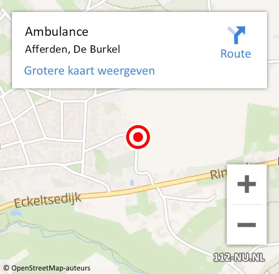 Locatie op kaart van de 112 melding: Ambulance Afferden, De Burkel op 19 juli 2014 19:11