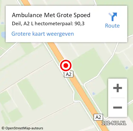 Locatie op kaart van de 112 melding: Ambulance Met Grote Spoed Naar Kerkdriel, A2 Li op 19 juli 2014 19:13