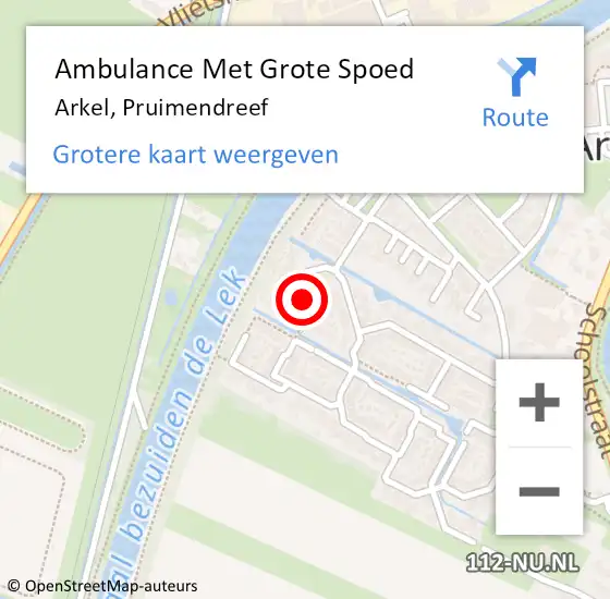 Locatie op kaart van de 112 melding: Ambulance Met Grote Spoed Naar Arkel, Pruimendreef op 10 juni 2022 20:06