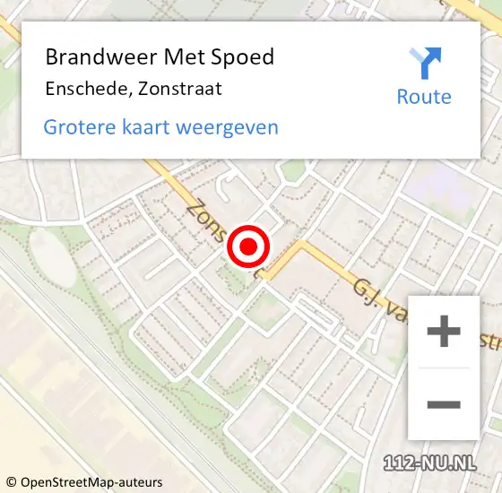 Locatie op kaart van de 112 melding: Brandweer Met Spoed Naar Enschede, Zonstraat op 10 juni 2022 20:33