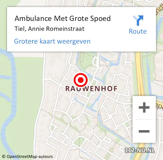 Locatie op kaart van de 112 melding: Ambulance Met Grote Spoed Naar Tiel, Annie Romeinstraat op 10 juni 2022 21:15