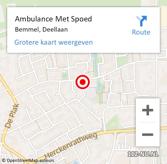 Locatie op kaart van de 112 melding: Ambulance Met Spoed Naar Bemmel, Deellaan op 11 juni 2022 00:22