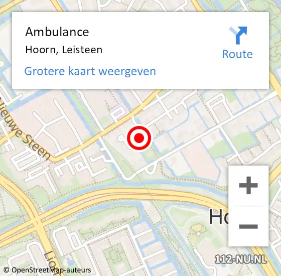 Locatie op kaart van de 112 melding: Ambulance Hoorn, Leisteen op 11 juni 2022 00:39