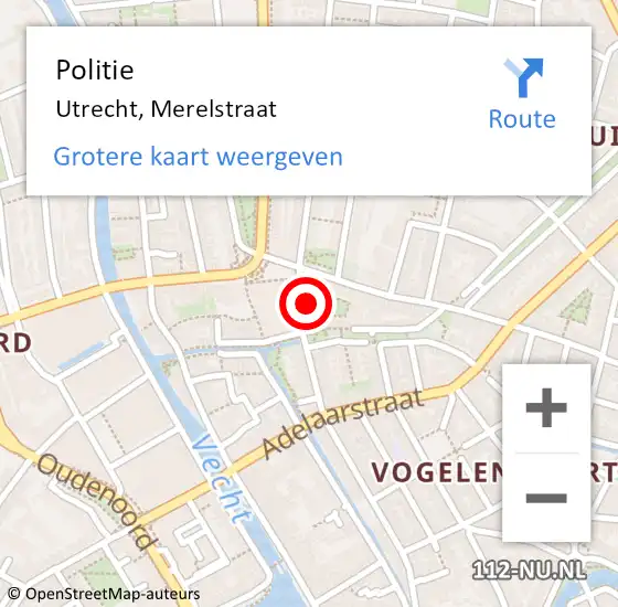 Locatie op kaart van de 112 melding: Politie Utrecht, Merelstraat op 11 juni 2022 02:14