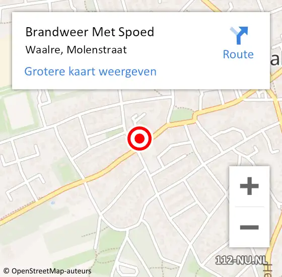 Locatie op kaart van de 112 melding: Brandweer Met Spoed Naar Waalre, Molenstraat op 11 juni 2022 02:47
