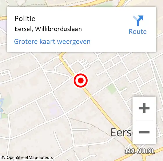 Locatie op kaart van de 112 melding: Politie Eersel, Willibrorduslaan op 11 juni 2022 07:06