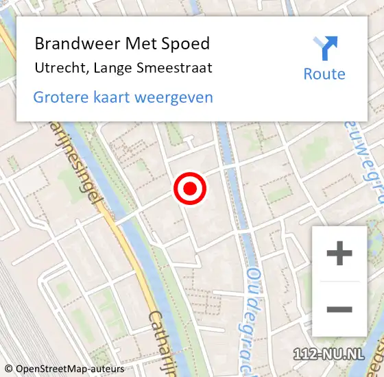 Locatie op kaart van de 112 melding: Brandweer Met Spoed Naar Utrecht, Lange Smeestraat op 11 juni 2022 10:10