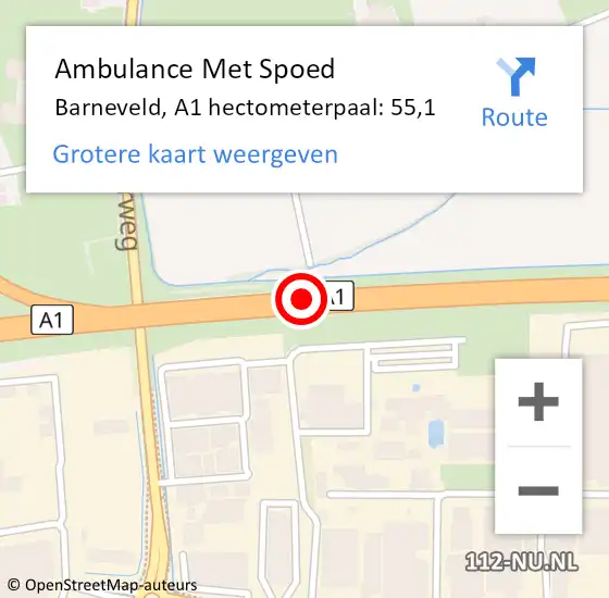 Locatie op kaart van de 112 melding: Ambulance Met Spoed Naar Barneveld, A1 hectometerpaal: 55,1 op 11 juni 2022 10:44