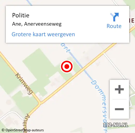 Locatie op kaart van de 112 melding: Politie Ane, Anerveenseweg op 11 juni 2022 12:59