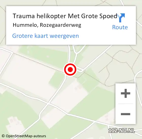 Locatie op kaart van de 112 melding: Trauma helikopter Met Grote Spoed Naar Hummelo, Rozegaarderweg op 11 juni 2022 13:28