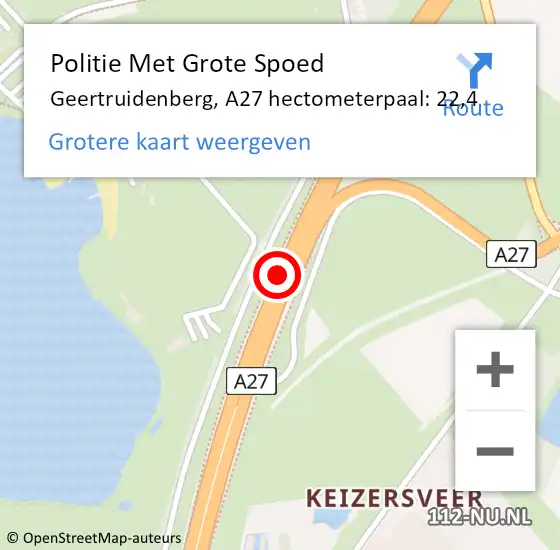 Locatie op kaart van de 112 melding: Politie Met Grote Spoed Naar Geertruidenberg, A27 hectometerpaal: 22,4 op 11 juni 2022 14:22