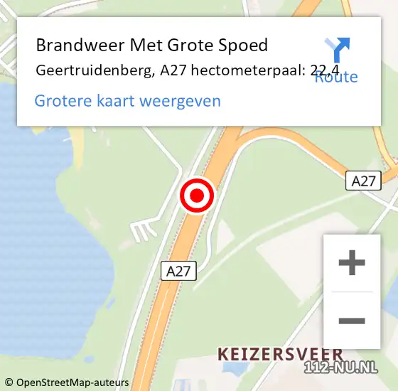 Locatie op kaart van de 112 melding: Brandweer Met Grote Spoed Naar Geertruidenberg, A27 hectometerpaal: 22,4 op 11 juni 2022 14:22