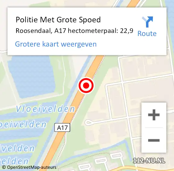 Locatie op kaart van de 112 melding: Politie Met Grote Spoed Naar Roosendaal, A17 hectometerpaal: 22,9 op 11 juni 2022 15:34