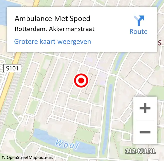 Locatie op kaart van de 112 melding: Ambulance Met Spoed Naar Rotterdam, Akkermanstraat op 11 juni 2022 16:28