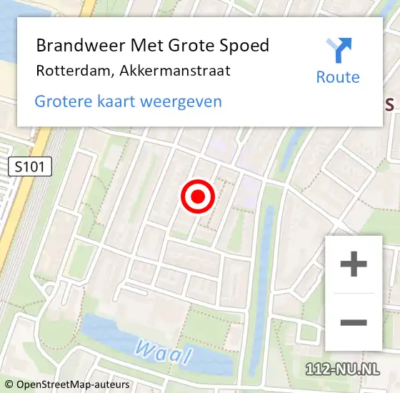 Locatie op kaart van de 112 melding: Brandweer Met Grote Spoed Naar Rotterdam, Akkermanstraat op 11 juni 2022 16:29