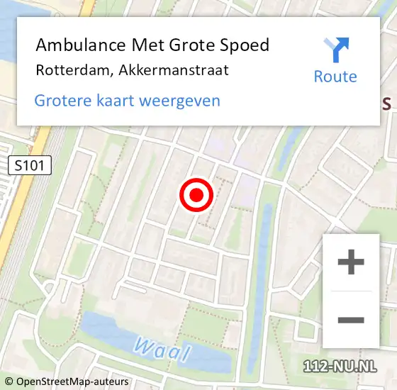 Locatie op kaart van de 112 melding: Ambulance Met Grote Spoed Naar Rotterdam, Akkermanstraat op 11 juni 2022 16:29